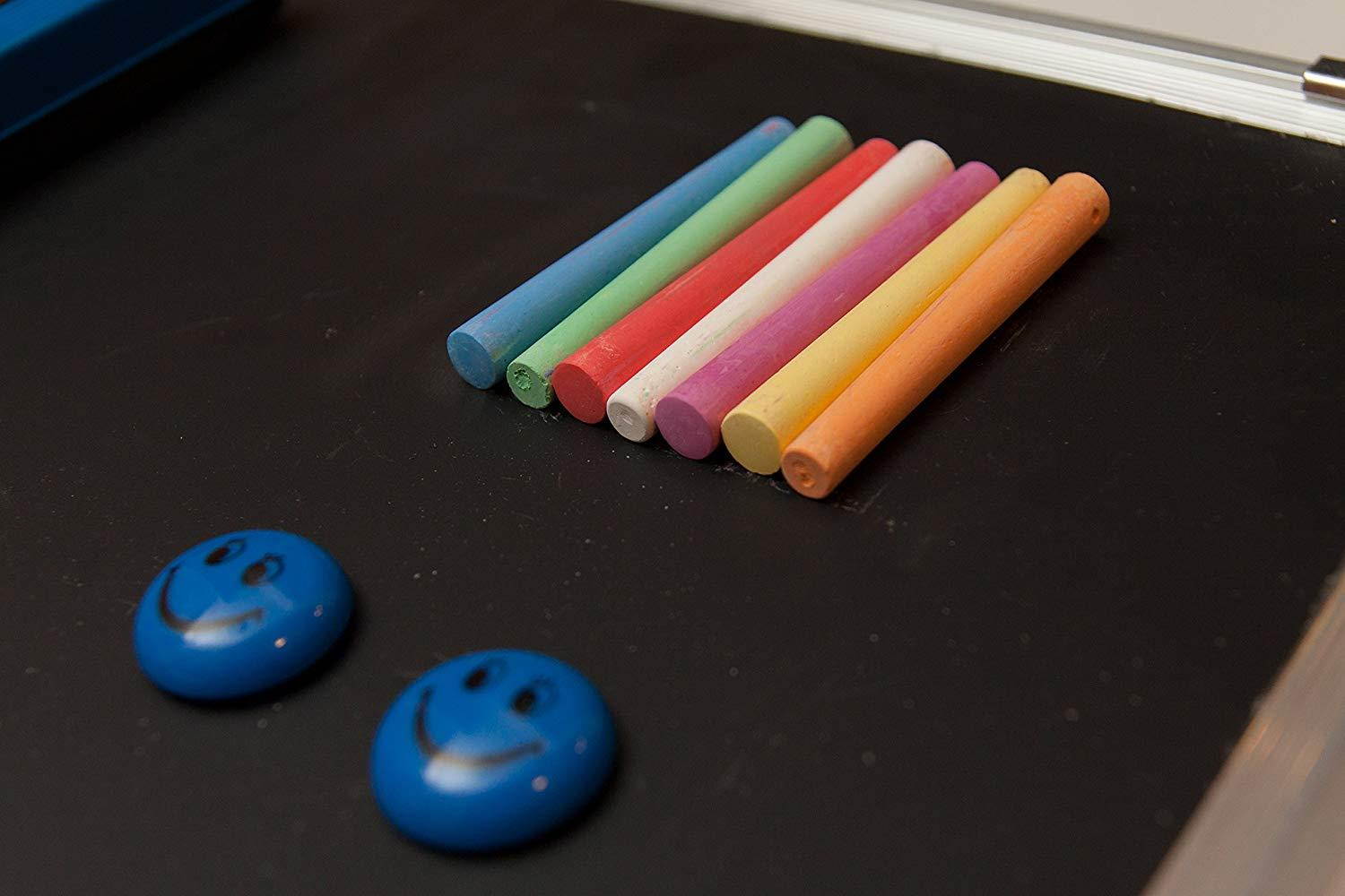 Chalkboard Set - Black Board 24 x 18" + 1 Magnetic Chalk Eraser, 14 Chalk Sticks (7 Colors) and 2 Magnets - Small Message Blackboard with Sturdy Frame for Home Office Class School (24x18" Landscape)