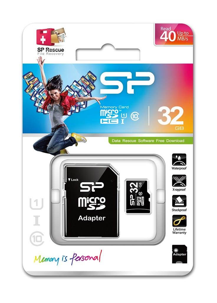 Silicon Power 32GB microSD Memory Card SDHC Class 10 w/ SD adapter Model SP032GBSTH010V10SP