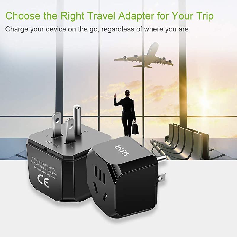 Canada Japan Thailand Travel Plug Adapter by IKITS Convert Australia China New Zealand to Socket Type B Compact amp Safe Universal Grounded Pin International Charger Plug Adaptor Black