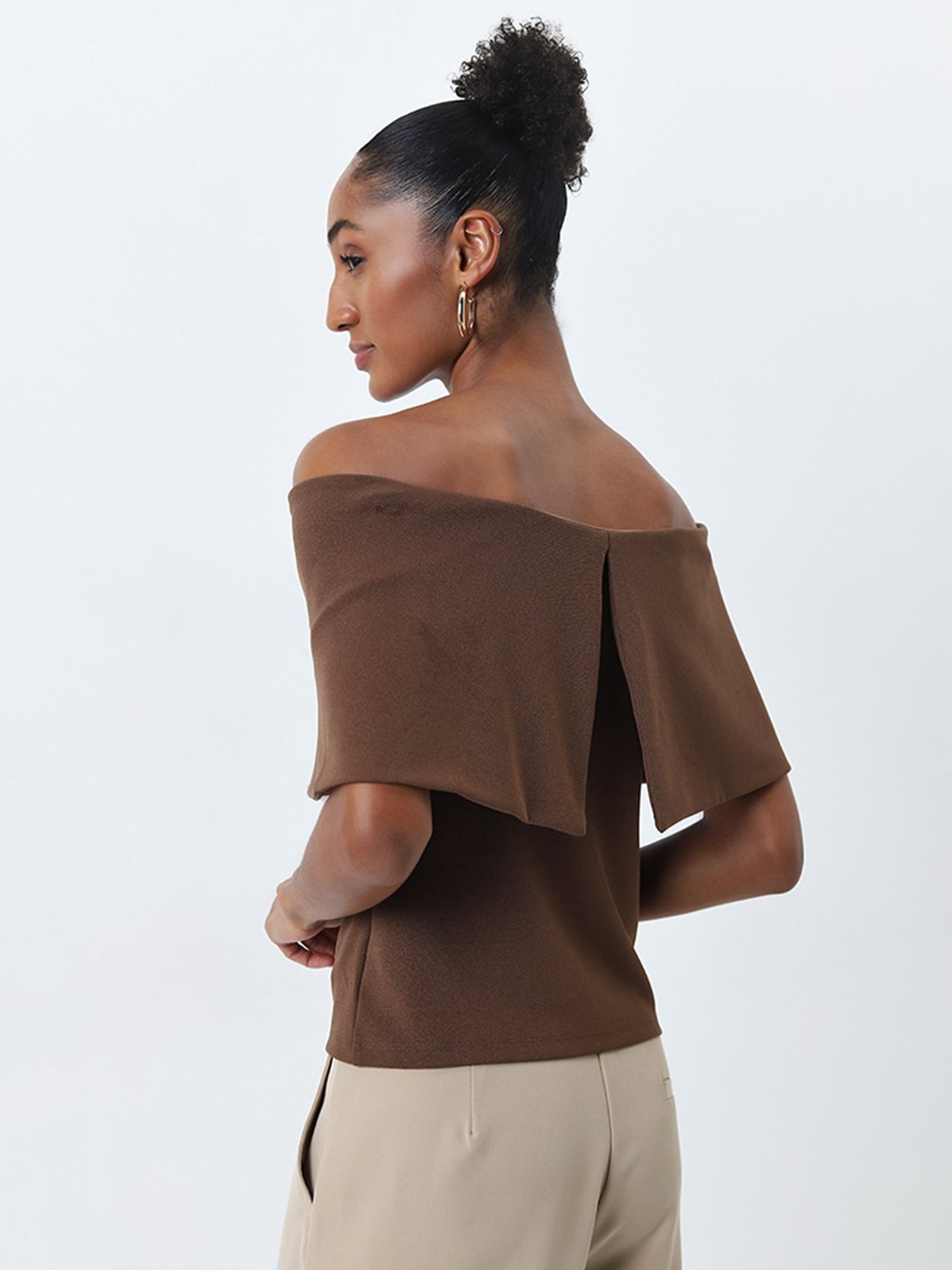 Wardrobe by Westside Brown Off-Shoulder Top