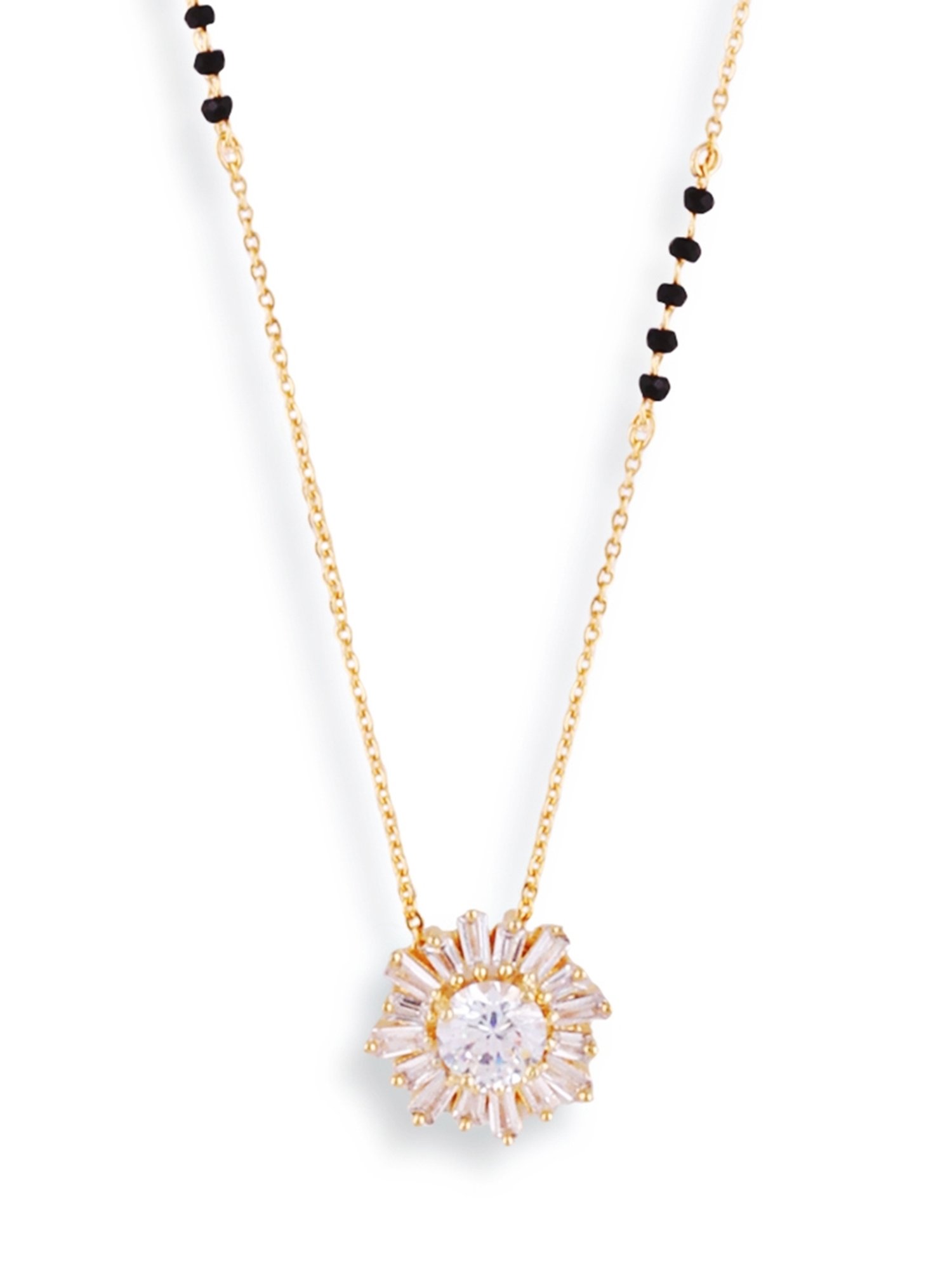 Abdesigns Gold-Plated Black Beaded American Diamond Mangalsutra