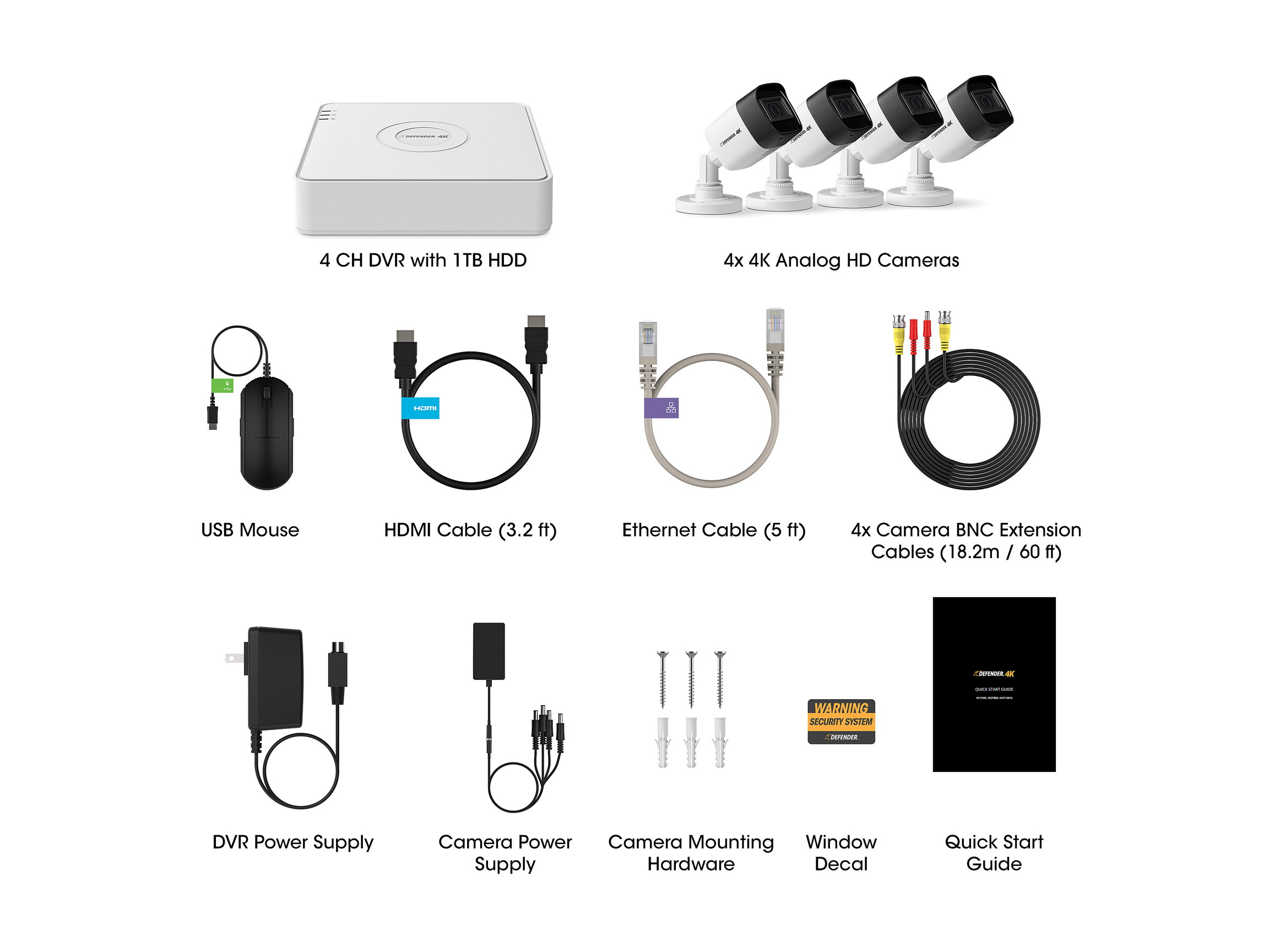 Defender Ultra HD 4K (8MP) Wired Security System with 4 Night Vision Cameras and 1TB DVR