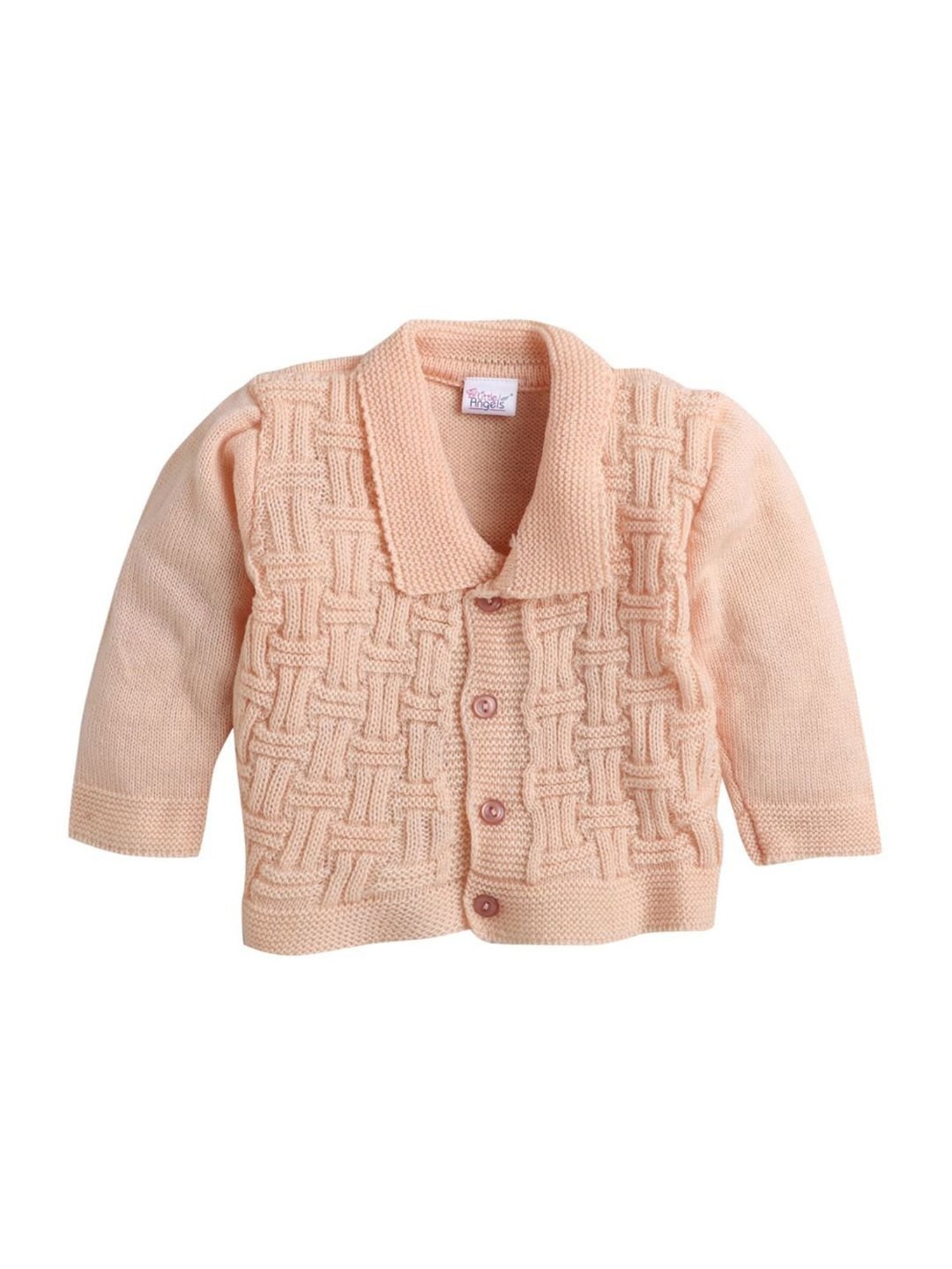 Little Angels Kids Peach Textured Pattern Full Sleeves Sweater Set