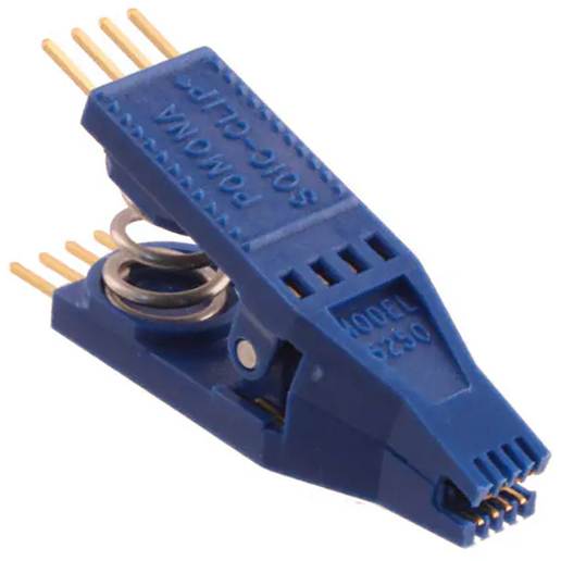 Pomona 5250 Test Clip SOIC Clip 8 Pins Low-profile fine-pitch chips, Densely populated boards, or vertical boards,
 IC Test Clip, SOJ, SOIC, 8 Contacts, 1.27 mm, Gold Plated Contacts