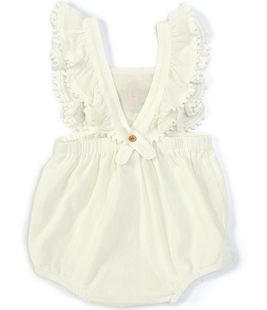 Peek Baby Girls 3-24 Months Flutter-Sleeve Floral-Embroidered Gauze Romper