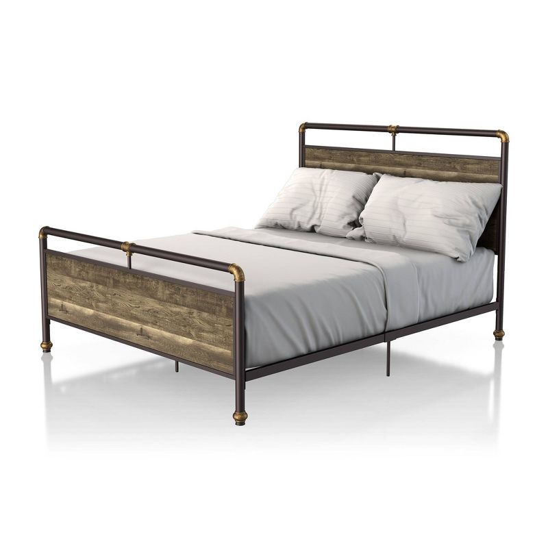 Queen Lorring Metal Frame Panel Bed Reclaimed Oak - miBasics