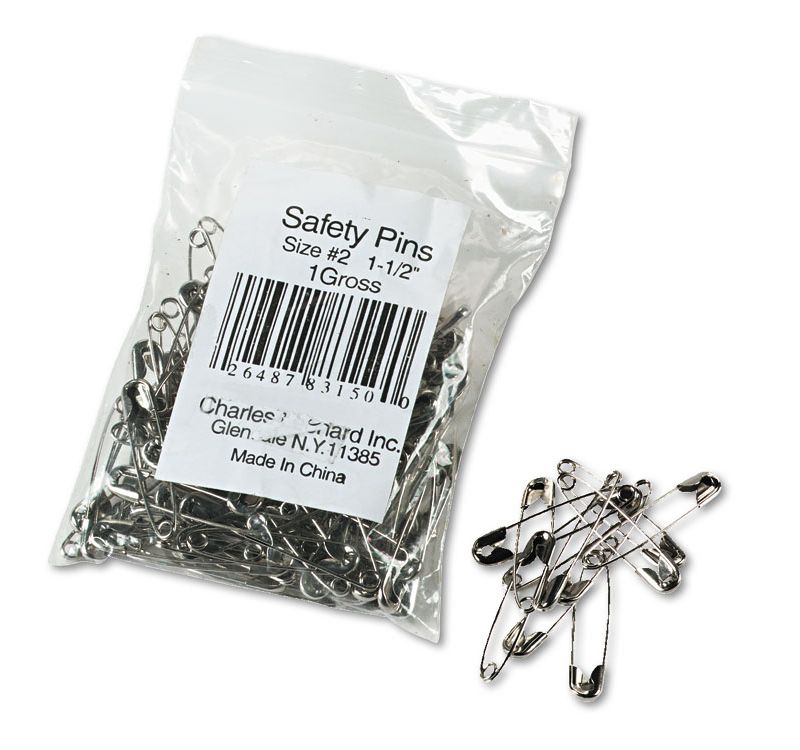 Charles Leonard Safety Pins Nickel-Plated Steel 1 1/2" Length 144/Pack 83150