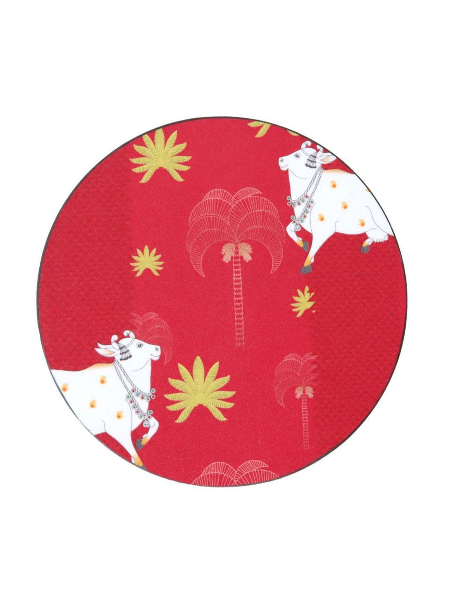 ICraft Gulabi Pichwai Series Red & White MDF Placemat - Set of 6
