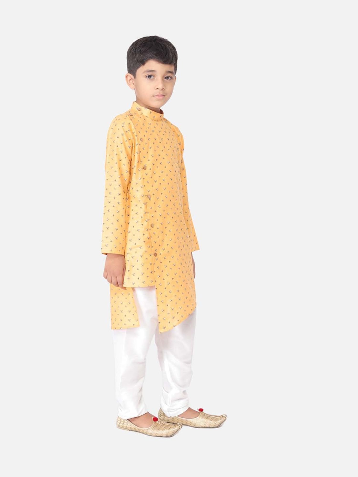 TABARD Kids Yellow & White Cotton Printed Kurta Set