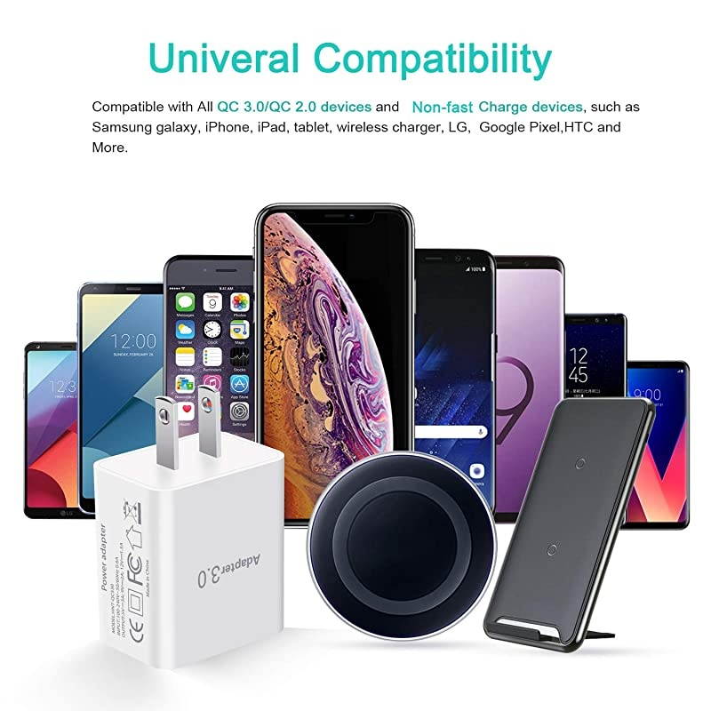 QC 30 Wall Charger Adapter  2Pack 18W USB Wall Charger Block Fast Phone Charger USB Plug Compatible with Samsung Galaxy s10 S8 S9 Note 8 iPhone iPad Tablet LG HTC White