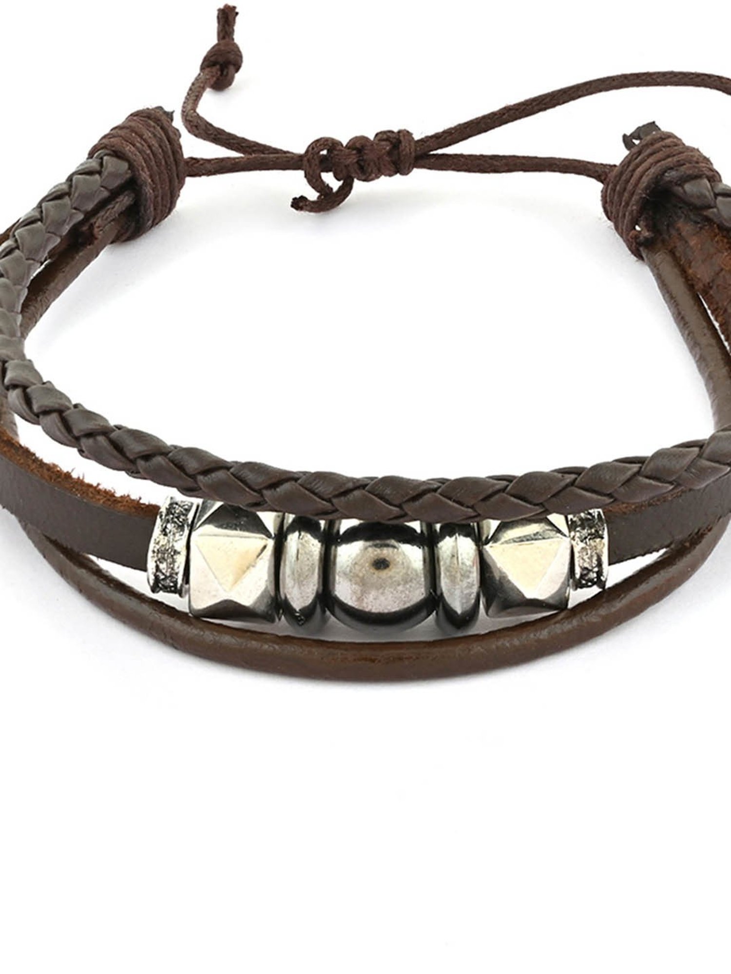 The Bro Code Brown Geometric Single Layered Faux Leather Bracelet for Men