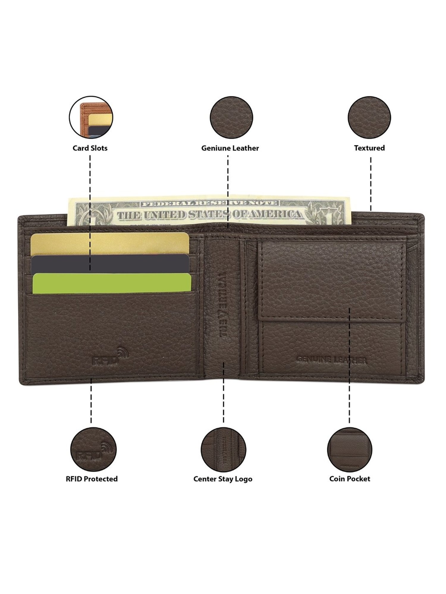 The Vertical Brown Casual Leather Bi-Fold Wallet for Men