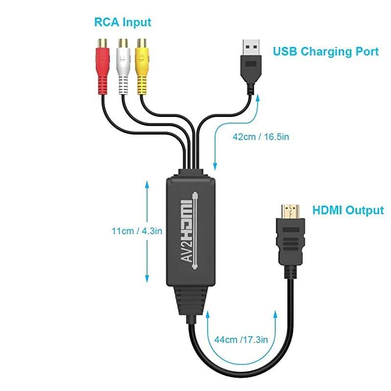 to HDMI, to HDMI Converter, Audio Converter with USB Charge Cable, Mini AV 3CVBS Composite Cable to 1080P HDMI Adapter Supporting Laptop PAL NTSC PC PS3 PS4 TV STB VHS VCR Camera DVD