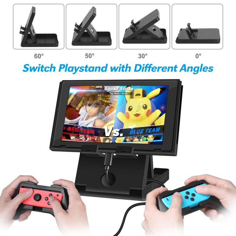 HEYSTOP Case for Nintendo Switch, 11 in 1 Nintendo Switch Carry Case with 2 Joy-con Grips for Nintendo Switch, Adjustable PlayStand, Tempered Glass Screen Protector with 6 Thumb Grip Caps, Black