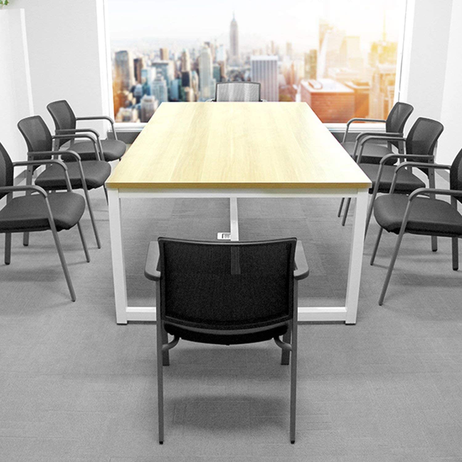 COLAMY Mesh Back Stacking Arm Chairs with Upholstered Fabric Seat and Ergonomic Lumber Support for Office School Church Guest Reception Black