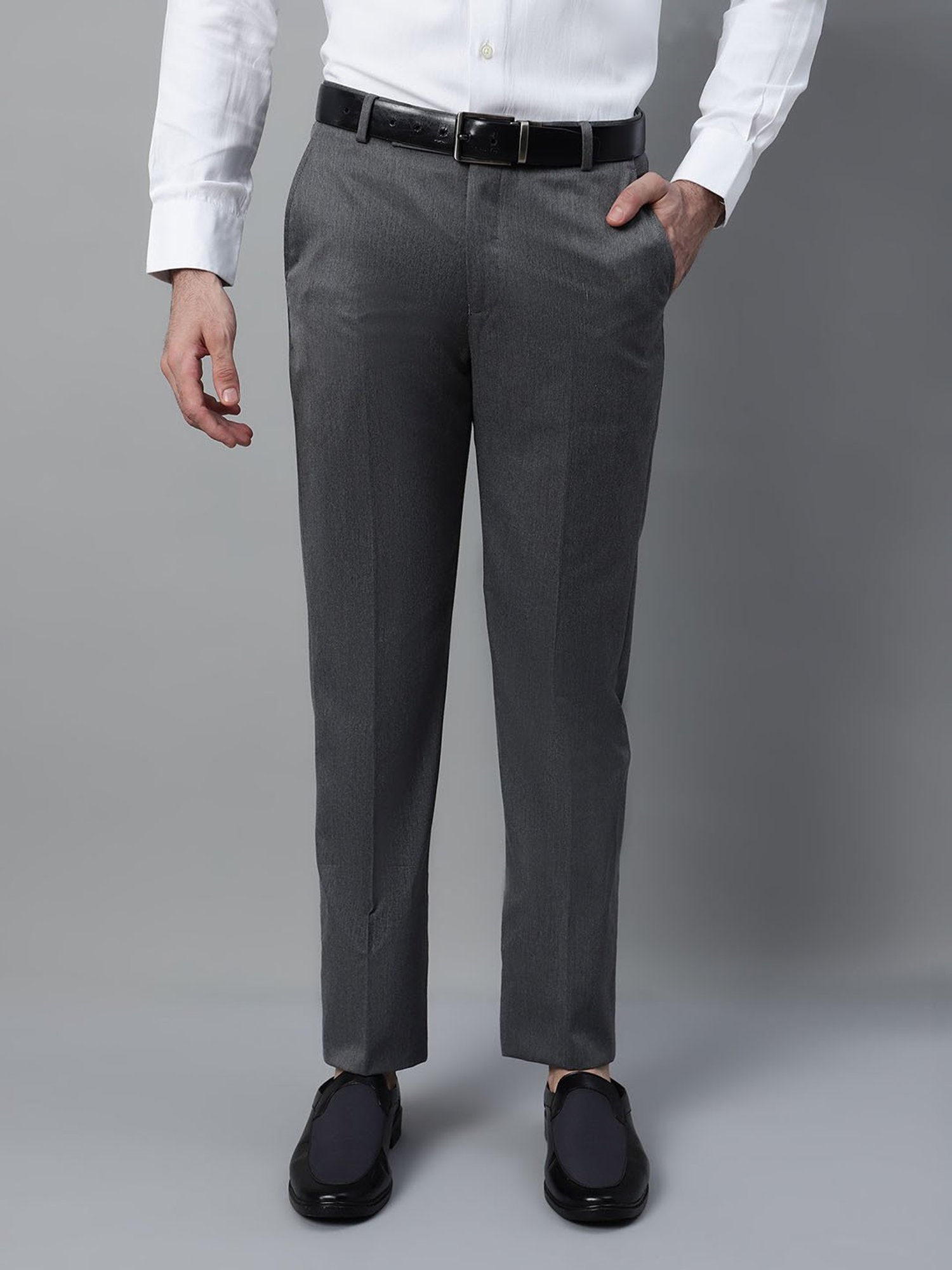 Cantabil Grey Poly Viscose Regular fit  Trousers