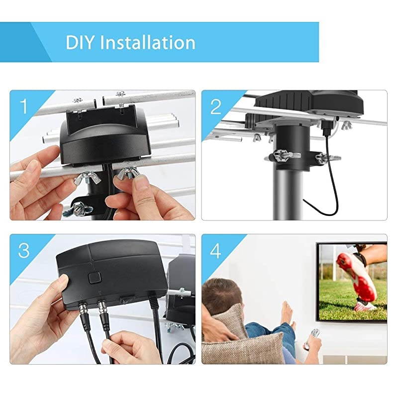 Rotating TV Antenna with 360 Degree Directional Receiving Signal 85150 Miles Range Enhanced Outdoor TV Antenna with Remote Control and 492ft Coaxial Cable