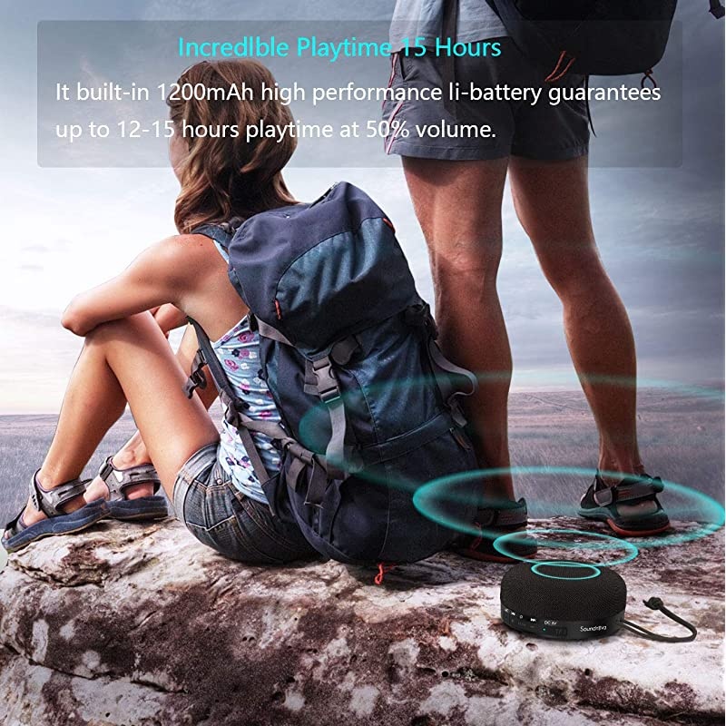 Travel Case Included 8W Bass  IPX5 Waterproof 3D Bluetooth Speaker 15H Music Premium Small Portable Wireless Shower Speaker for iPhone Phone iPad Tablet Pool Beach Hiking Camping Black