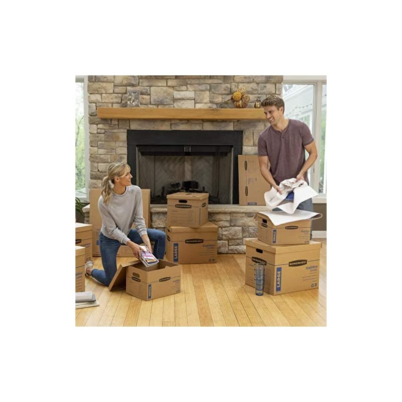 SmoothMove Classic Moving Boxes, Tape-Free Assembly, Easy Carry Handles, Large, 21 x 17 x 17 Inches, 10 Pack (7718202)