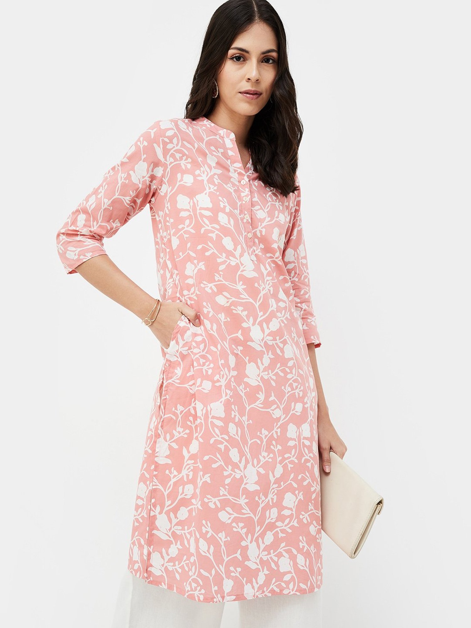 Melange by Lifestyle Coral Floral Print Kurta