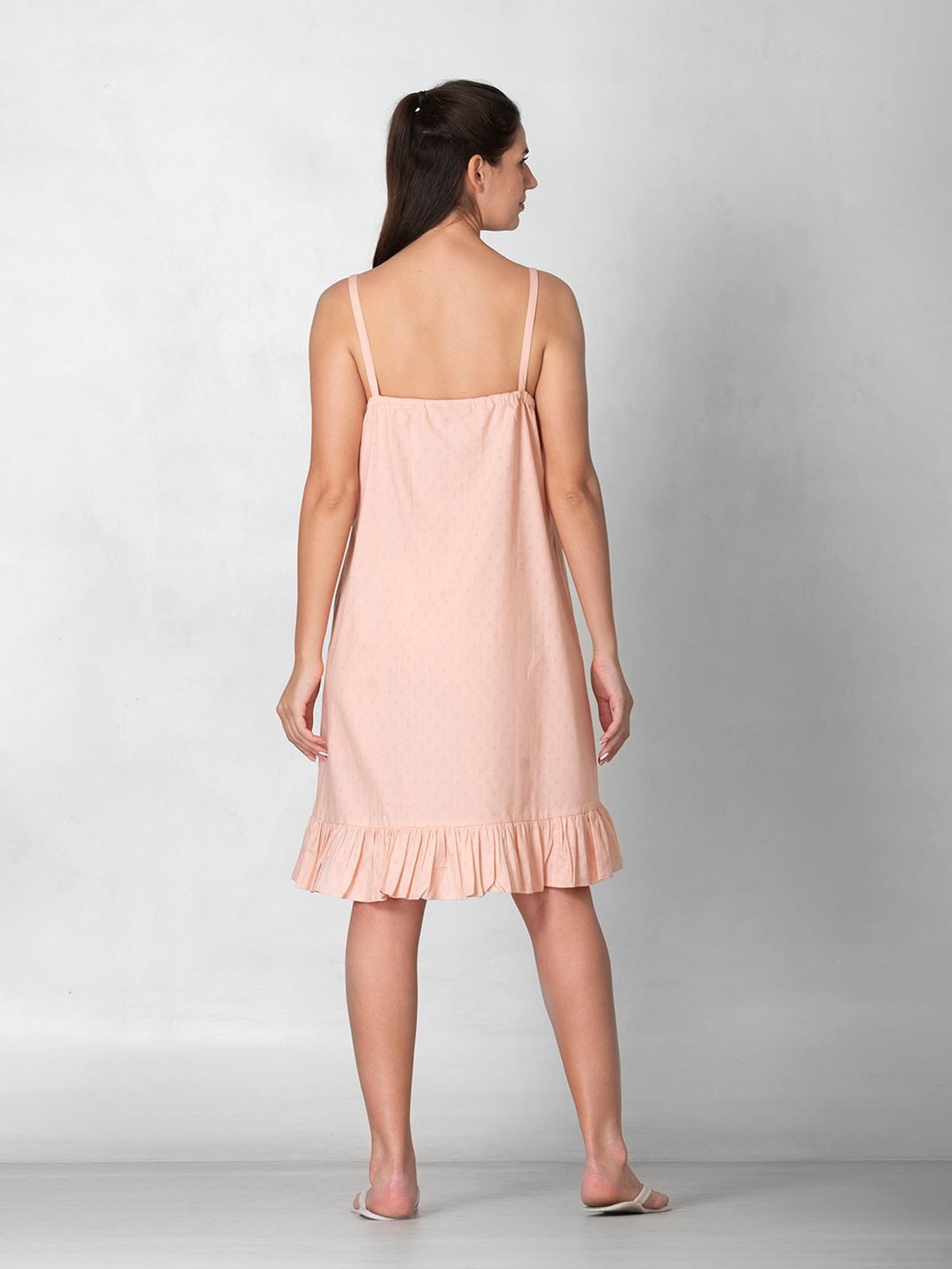 The Calm Collective Peach Self Design Night Dress