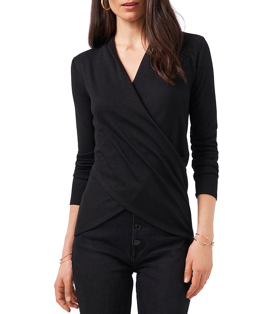 1. STATE Long Sleeve Surplice V-Neck Cross Front Cozy Knit Top