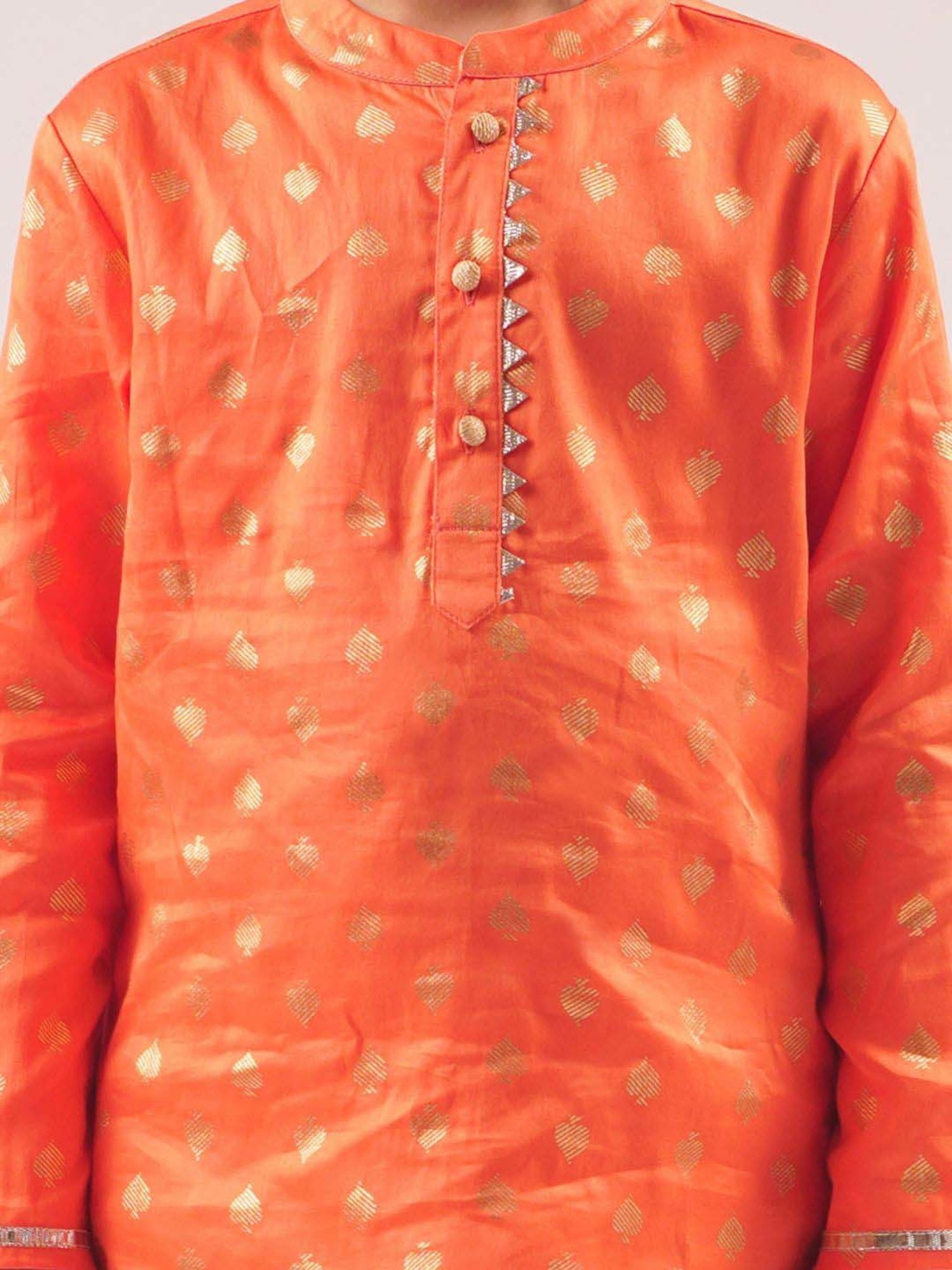 Lil Drama Kids Orange & White Cotton Embroidered Full Sleeves Kurta Set