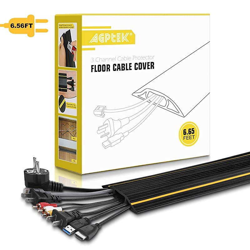 Cable Cover 65 Ft Cord Protector 3 Channels Contains Cords Cables and Wires Perfect for Office Home Workshop Warehouse Concert or Other Outdoor Surroundings Black