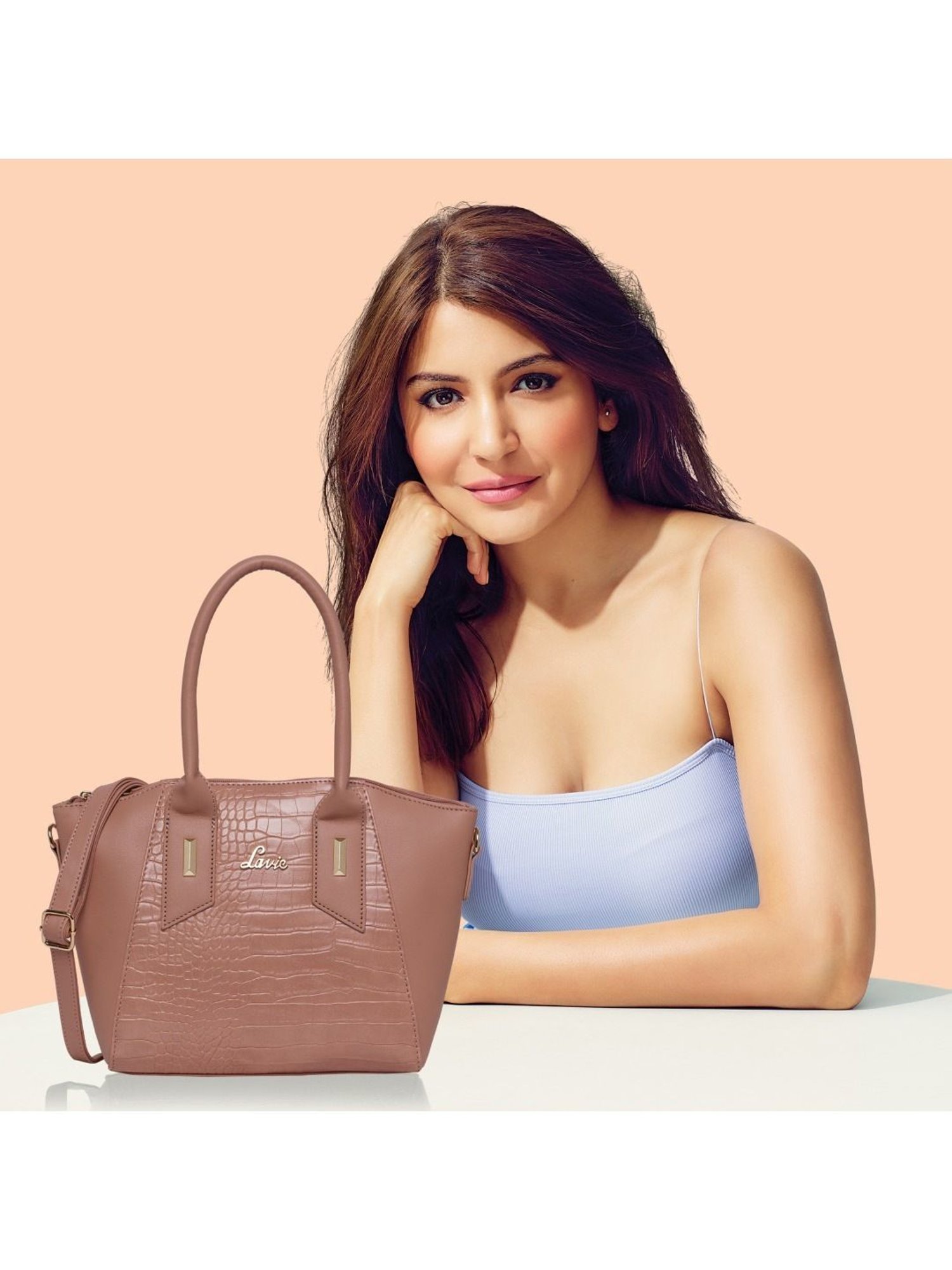 Lavie Peach Textured Medium Handbag