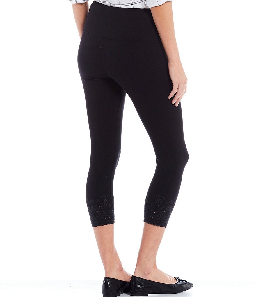 Intro Petite Size Knit Twill Pull-On Chiffli Lace Hem Detail Ankle Leggings
