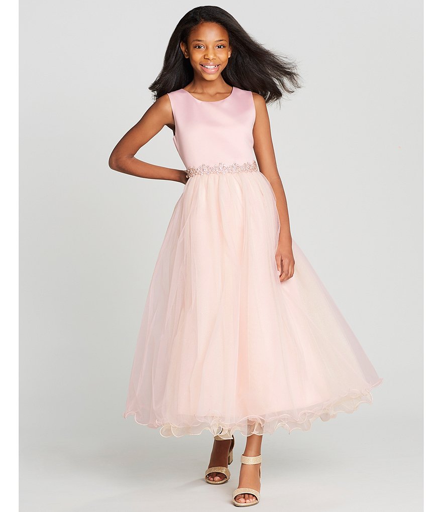 Us Angels Big Girls 6-14 Cap-Sleeve Lace Beaded Mesh Communion Dress