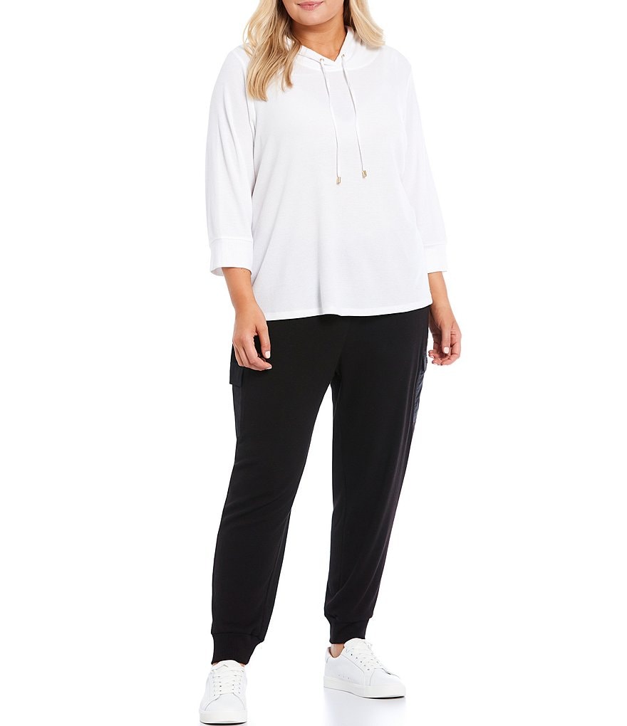 Ruby Rd. Plus Size Ombre Striped 3/4 Sleeve Button Front Long Cardigan