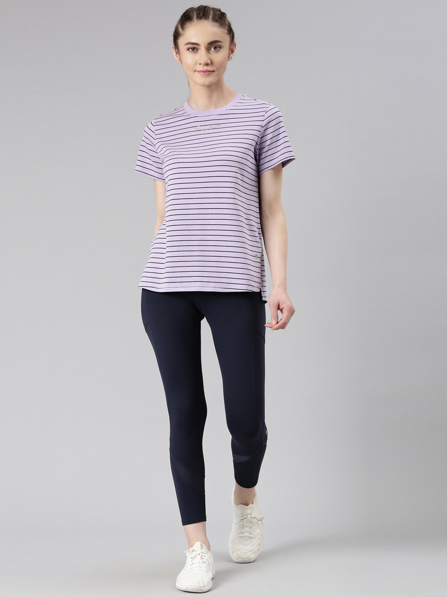 Enamor Purple Cotton Striped Sports T-Shirt
