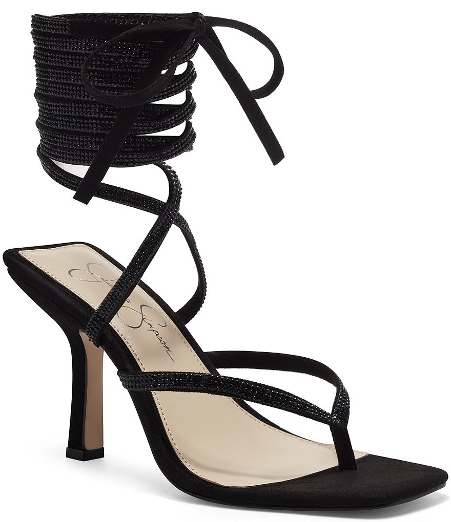 Jessica Simpson Kelsa2 Rhinestone Embellished Ankle Wrap Lace-Up Thong Dress Sandals