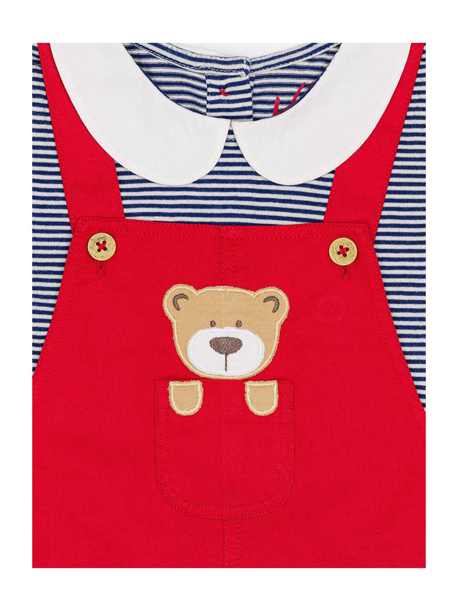 H by Hamleys Infants Girls White & Red Striped Full Sleeves Top With Dungaree