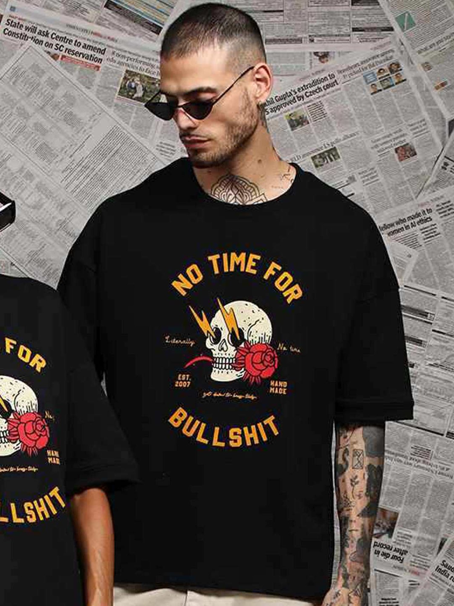 Difference Of Opinion Black Loose Fit Printed Unisex T-Shirt