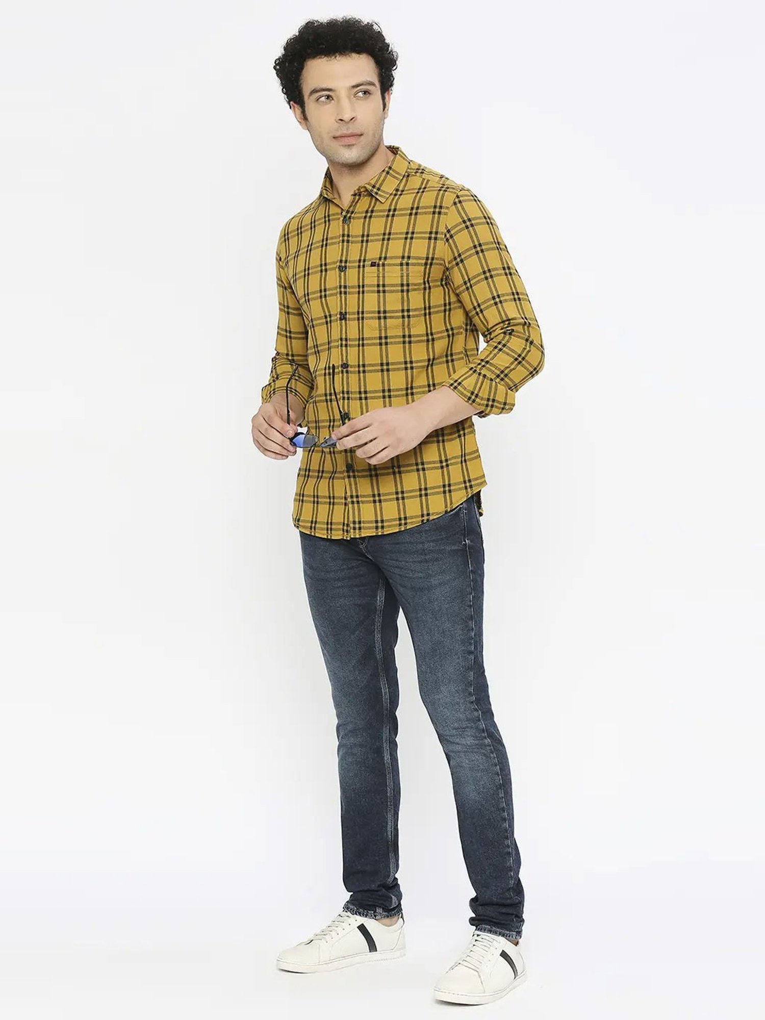 Kuons Avenue Cobalt Blue Slim Fit Denim Shirt