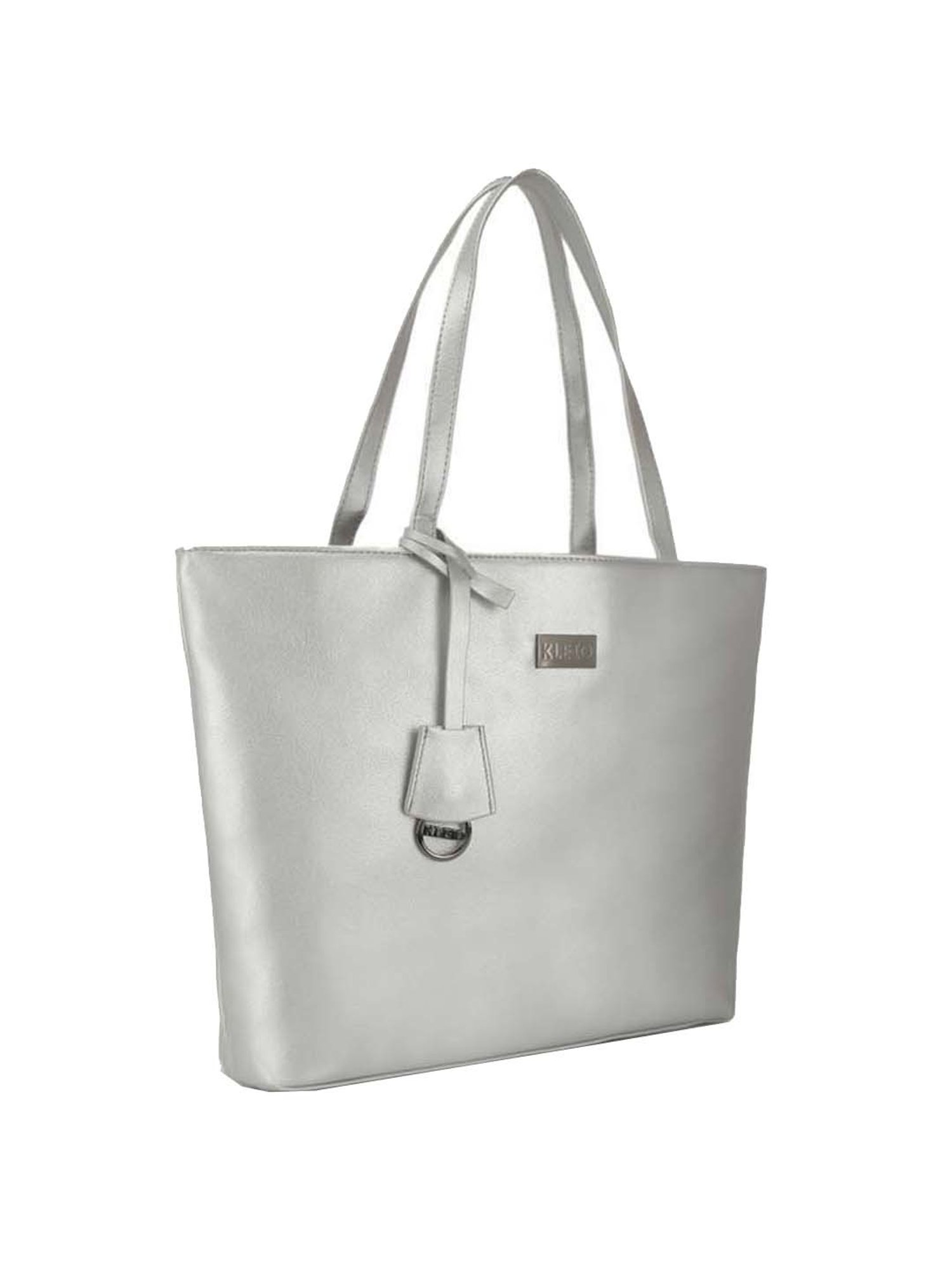 KLEIO Silver Solid Medium Tote Handbag