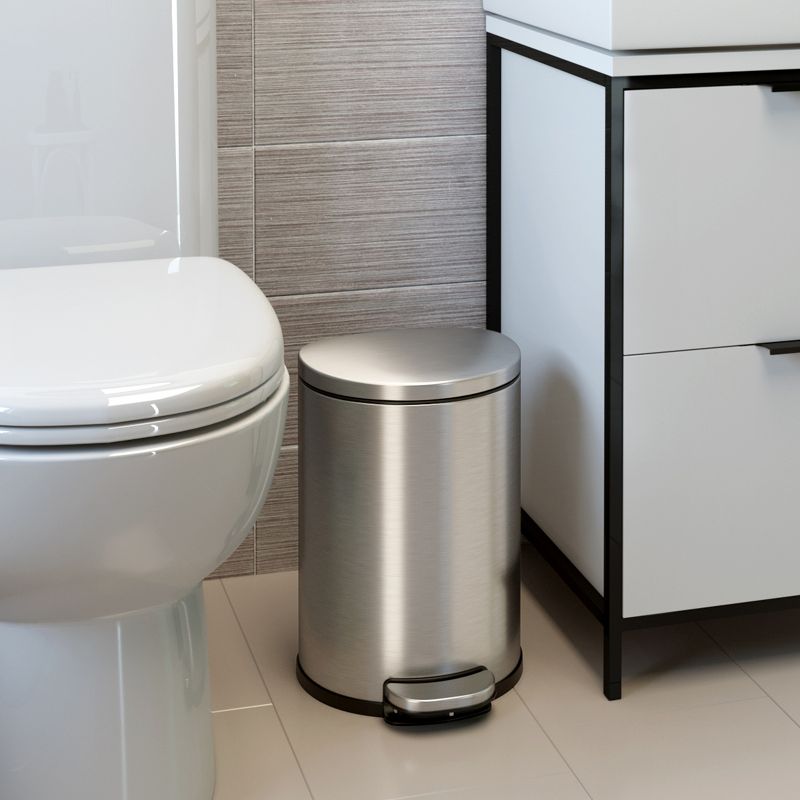 iTouchless Step Pedal Bathroom Trash Can with AbsorbX Odor Filter and Removable Inner Bucket 2 Gallon Semi-Round Stainless Steel