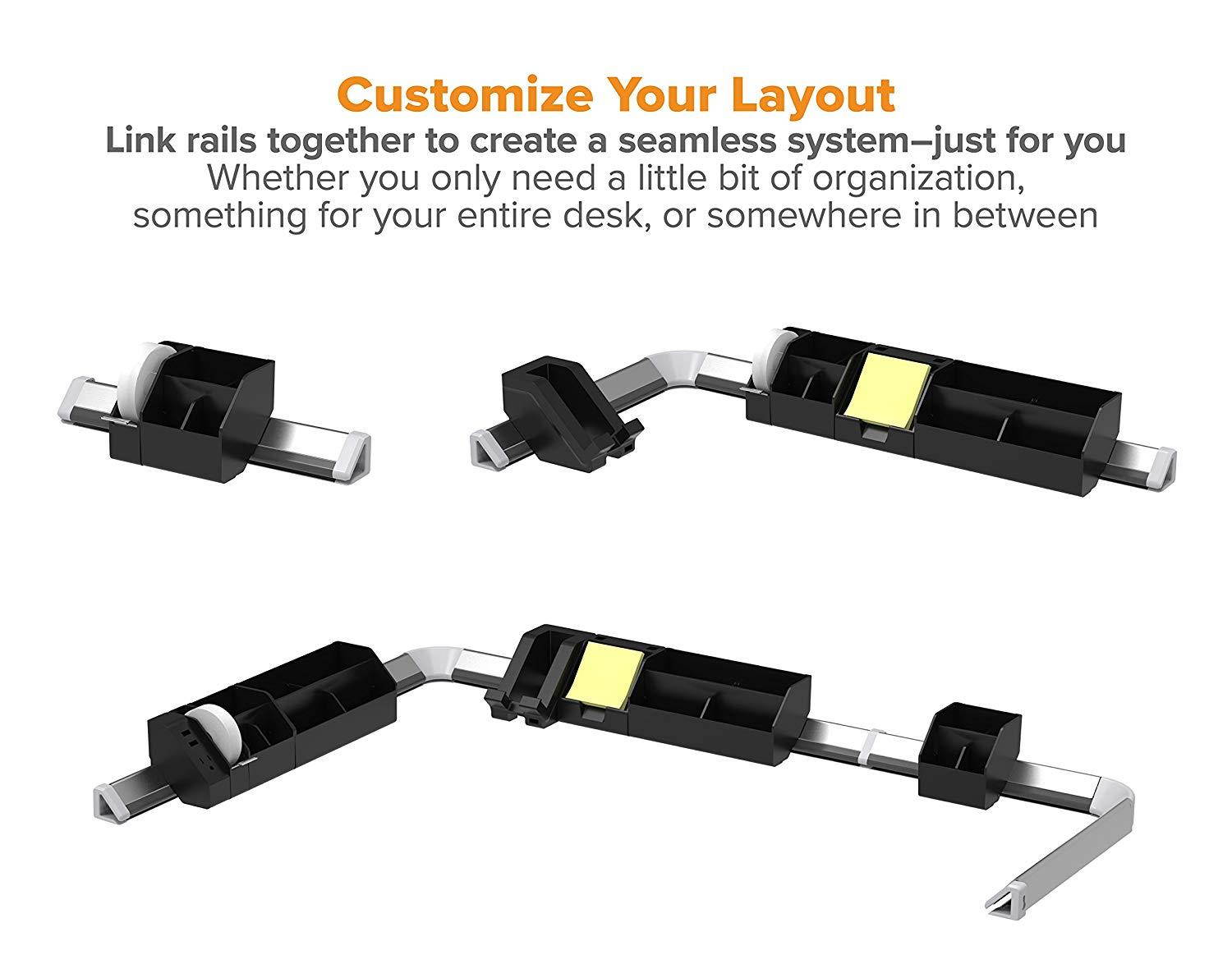Bostitch Konnect 9-Piece Desktop Organizer Kit, Includes Cable Management Rails, Charging Phone Dock, Tape Dispenser, Sticky Notes, Storage Bins, Black (KT-CKIT2-BLK)