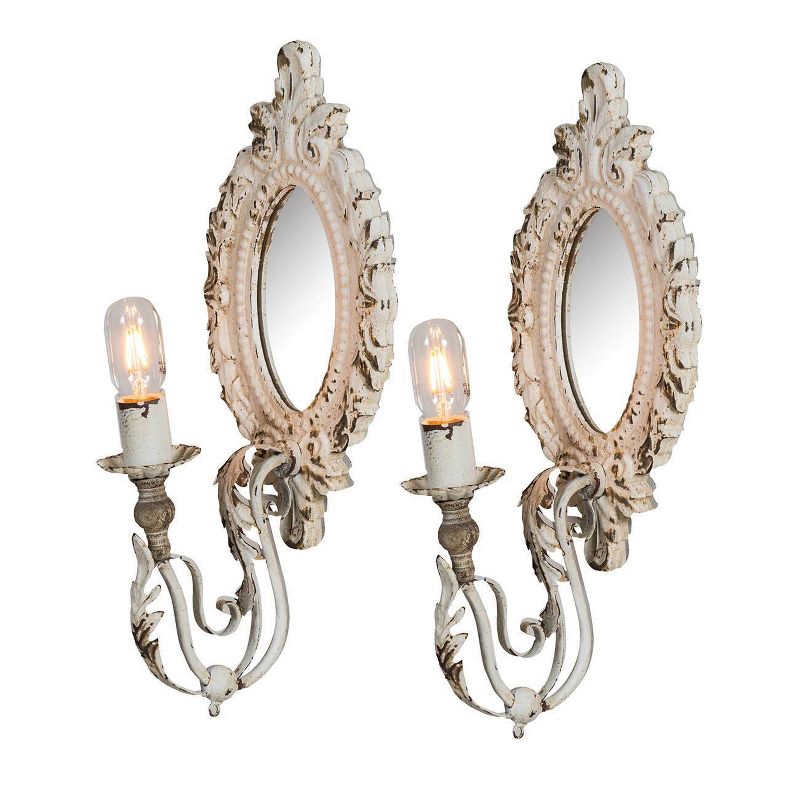 Set of 2 Classic Vintage Wall Lamps with Mirror Antique White - A&B Home