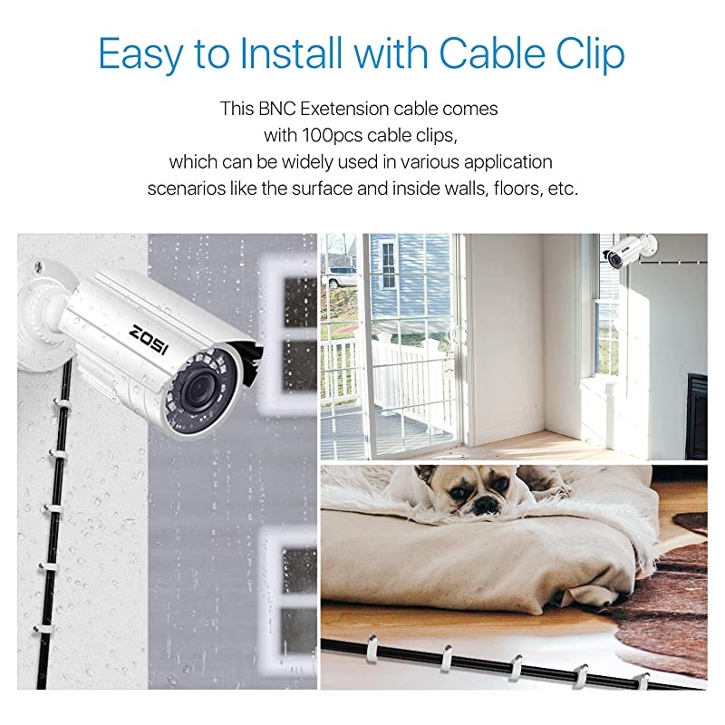 4 Pack 150ft (45 Meters) All-in-One Video Power Cable, BNC Extension Surveillance Camera Cables for Video Security DVR Camera Systems (Included 4X BNC Connectors and 4X RCA Adapters)-Black Color