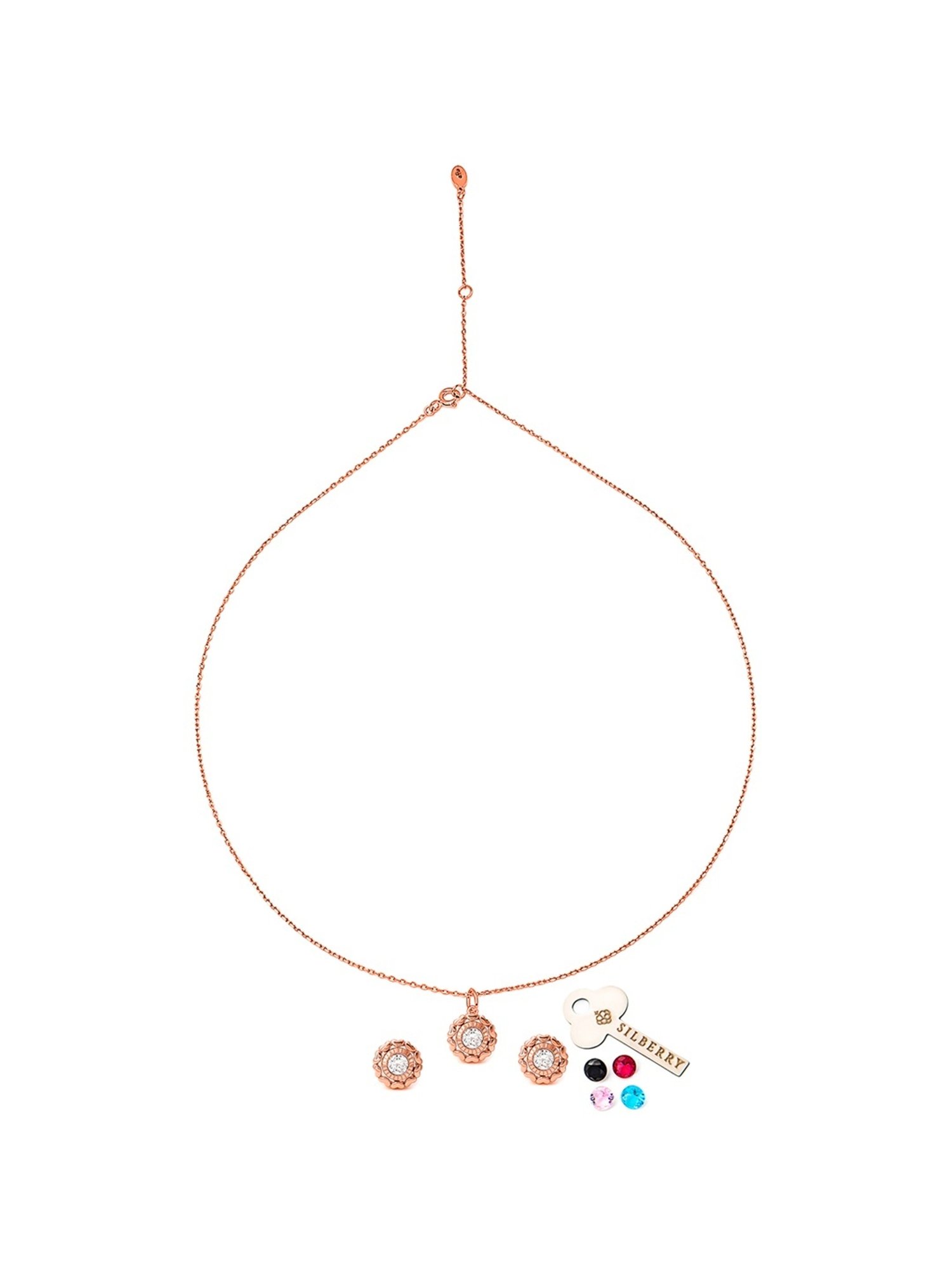 Silberry 925 Silver Rose Gold Wheel Of Heart Pendant Set