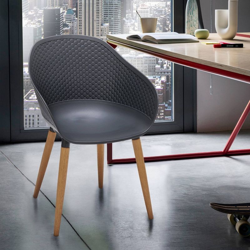 2pk Ipanema Outdoor Dining Chair in Black Finish with Wood Legs - Armen Living