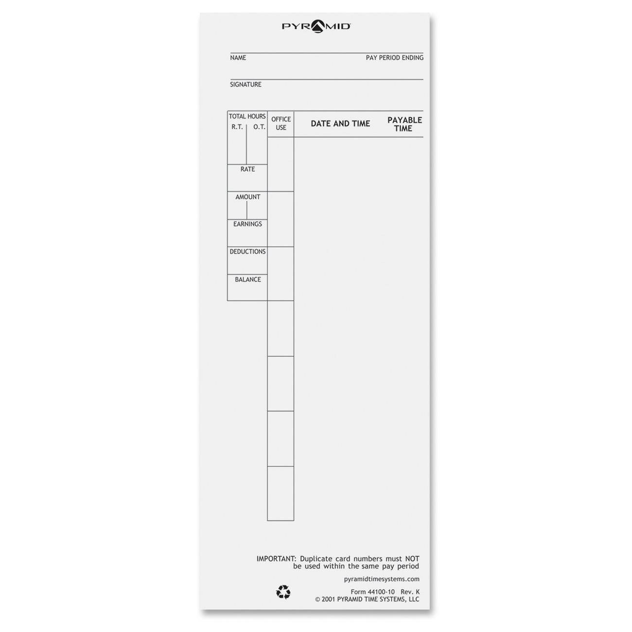 PYRAMID 44100-10 Time Card,PK100