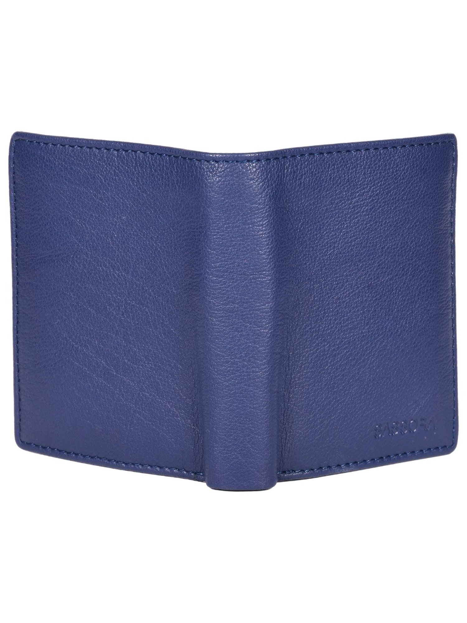 SASSORA ZION Blue Leather RFID Bi-Fold Wallet