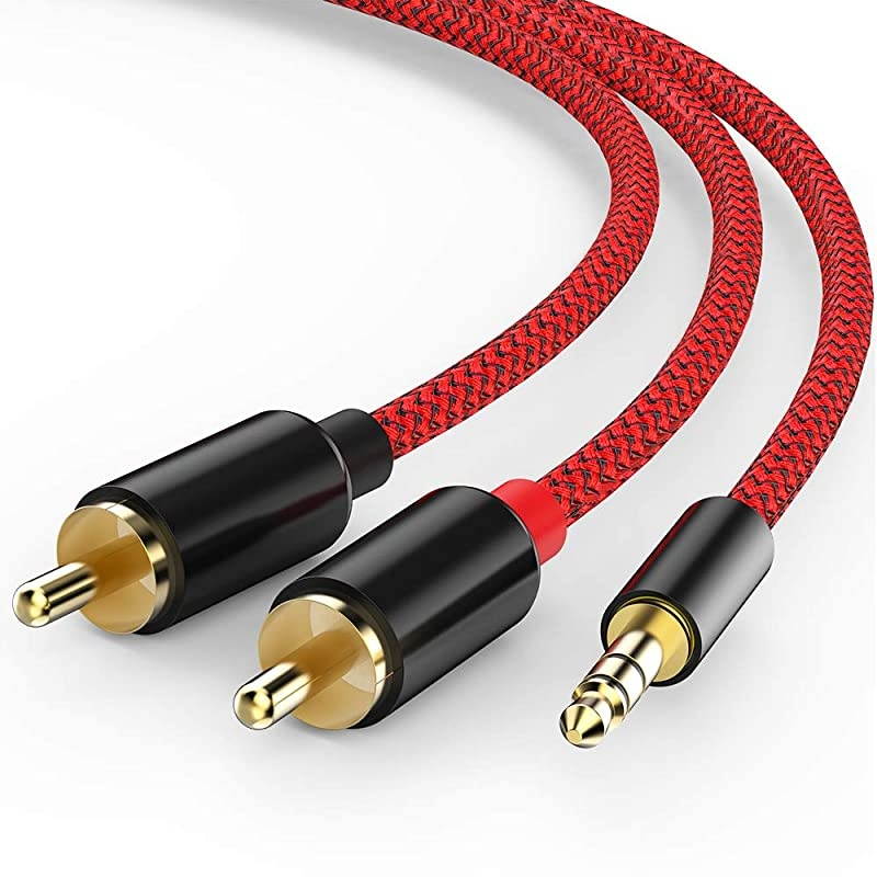 2 Pack RCA Cable  RCA to 35mm 6ft 18M HiFi Sound NylonBraided RCA to AUX Audio Cable Compatible with DJ Controller Speaker Turntable TV Car Stereo HiFi Amplifer Phone Red