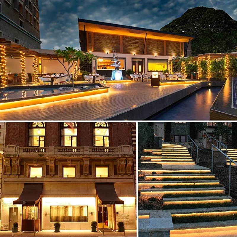 50ft/15m LED Lights Strip kit,Waterproof, 3000K Warm White,110V 2 Wire, Flexible, 900 Units SMD 2835 LEDs,UL Listed Power Supply,Indoor/Outdoor Use, Ideal for Backyards, Decorative Lighting