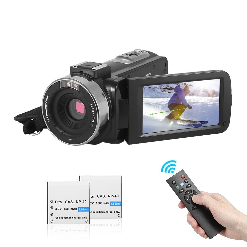 Andoer HDV-301LTRM 1080P FHD Digital Video Camera Camcorder DV Recorder IR Nightshot 30MP 16X Digital Zoom 3.0 Inch LCD Touchscreen with 2pcs Rechargeable Batteries
