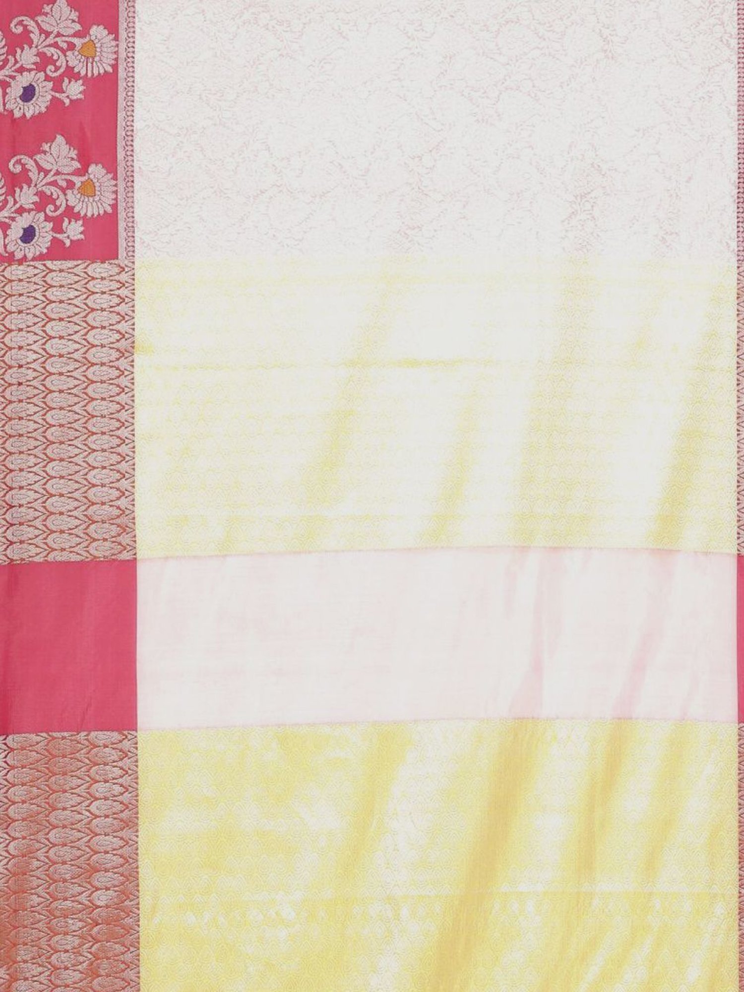 Banarasi Silk Works Pink & Yellow Woven Saree With Unstitched Blouse